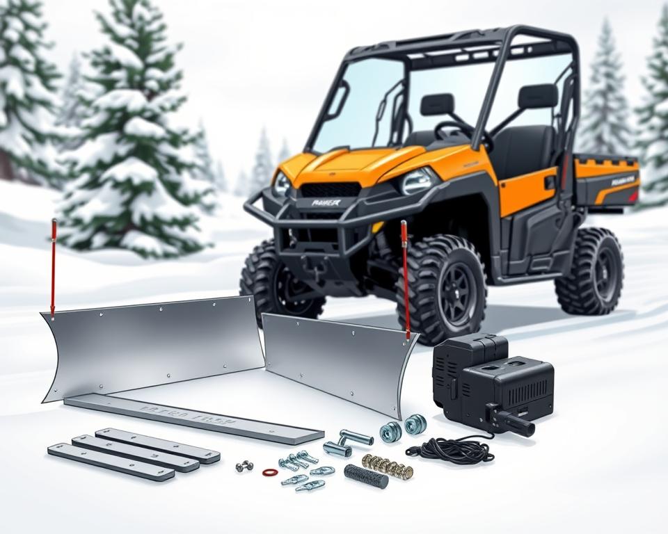 Polaris ranger plowing snow